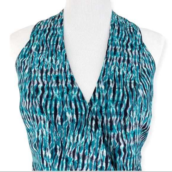 Proenza Schouler Teal Black Sleeveless Silk Print Wrap Mini Dress - Picture 7 of 14